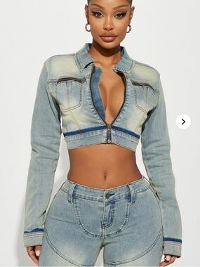 Fashion Nova Light Blue Denim Moto Jacket